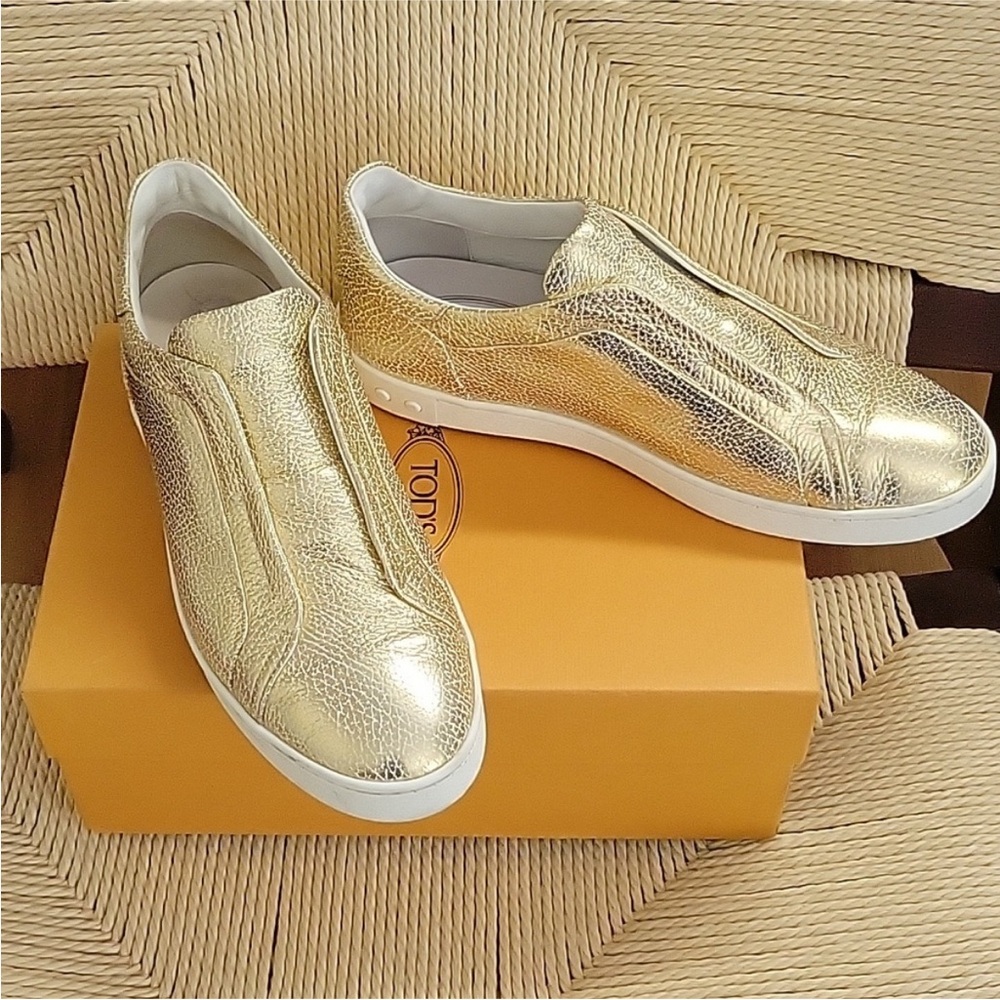 Tod's Metallic Gold Slip-On Sneakers